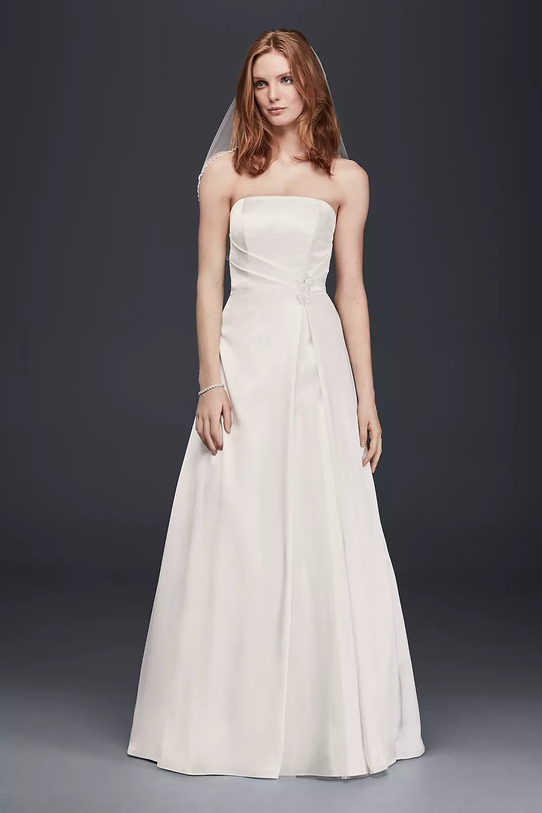 As-Is Satin Beaded Waist A-Line Wedding Dress Image