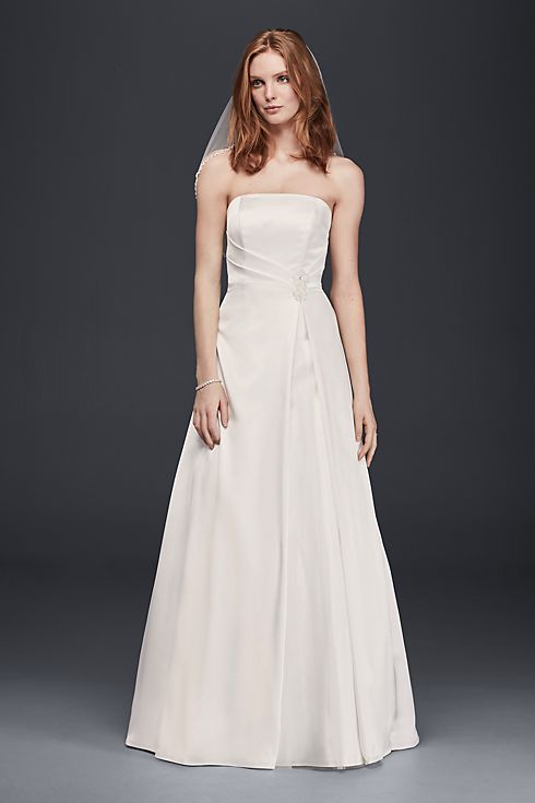 Satin Strapless Beaded Waist A-Line Wedding Dress Image