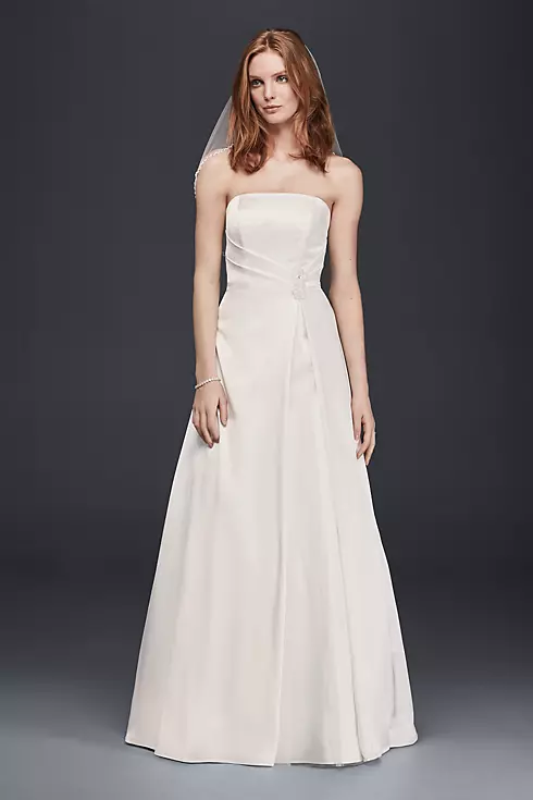 Satin Strapless Beaded Waist A-Line Wedding Dress Image 1
