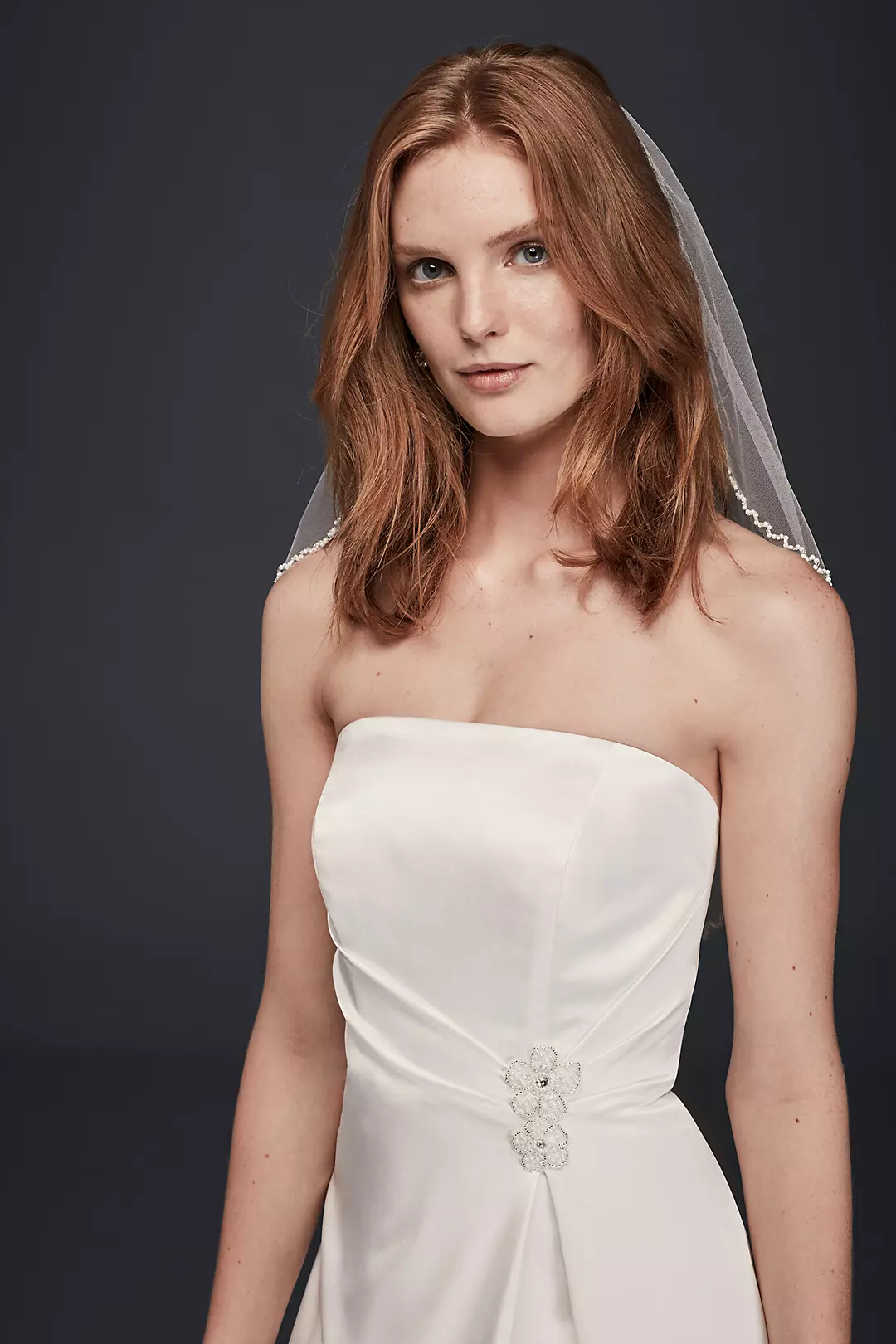 As-Is Satin Beaded Waist A-Line Wedding Dress Image 3