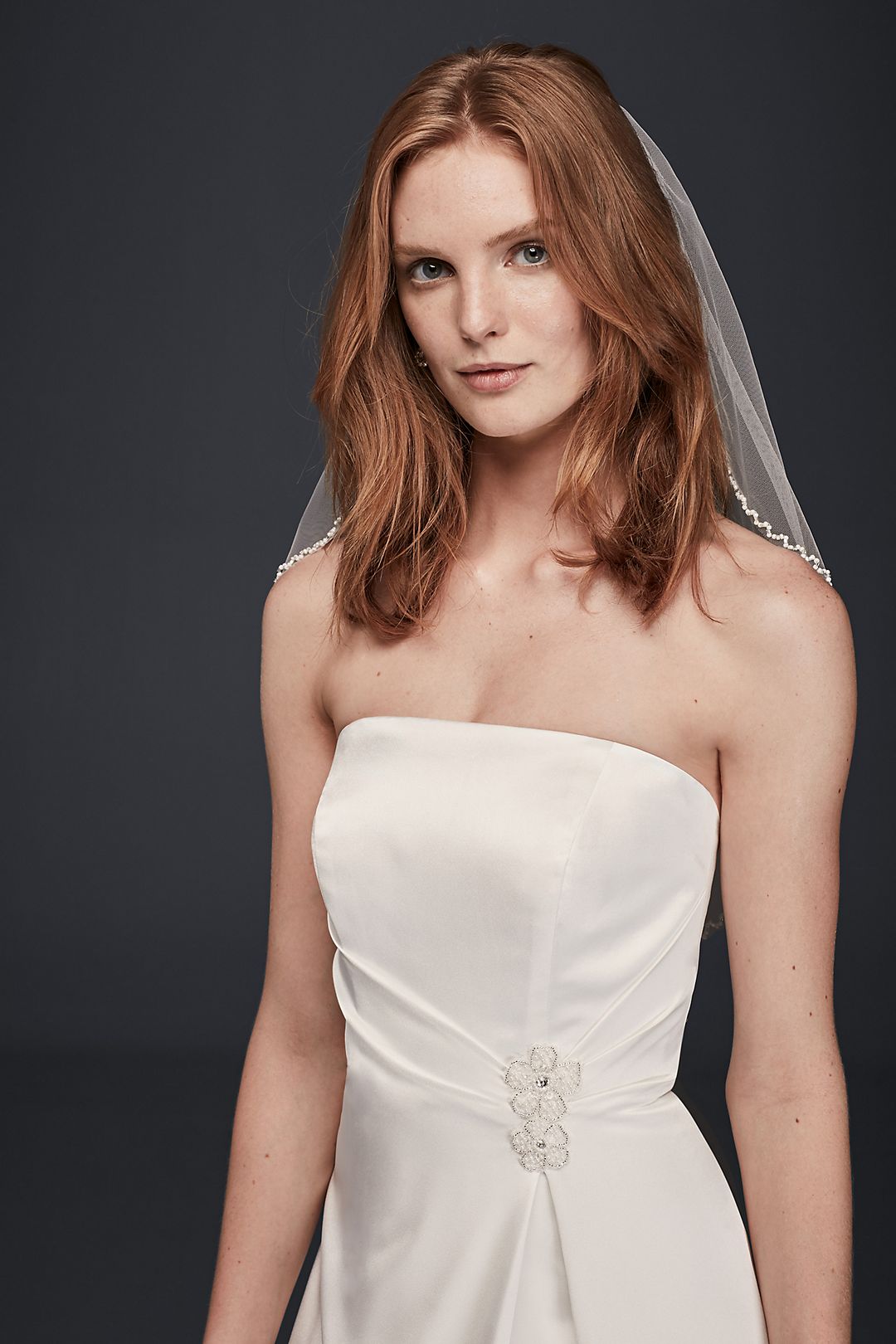 Satin Strapless Beaded Waist A-Line Wedding Dress Image 4