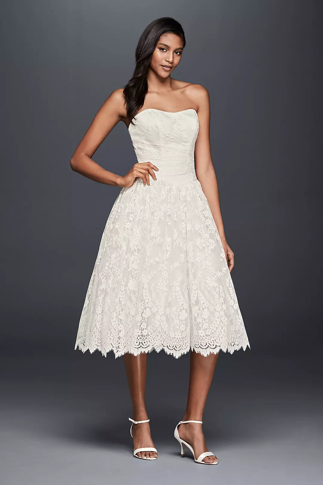 Short Lace Strapless Wedding Dress with Ruching Image
