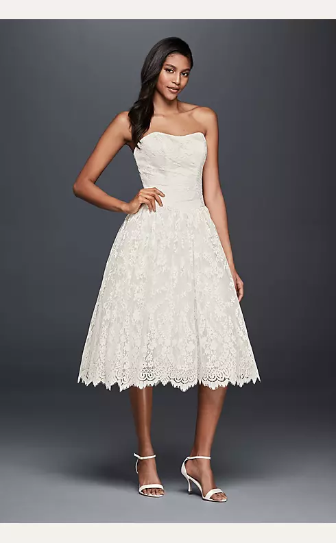 Short Lace Strapless Wedding Dress with Ruching Image 1