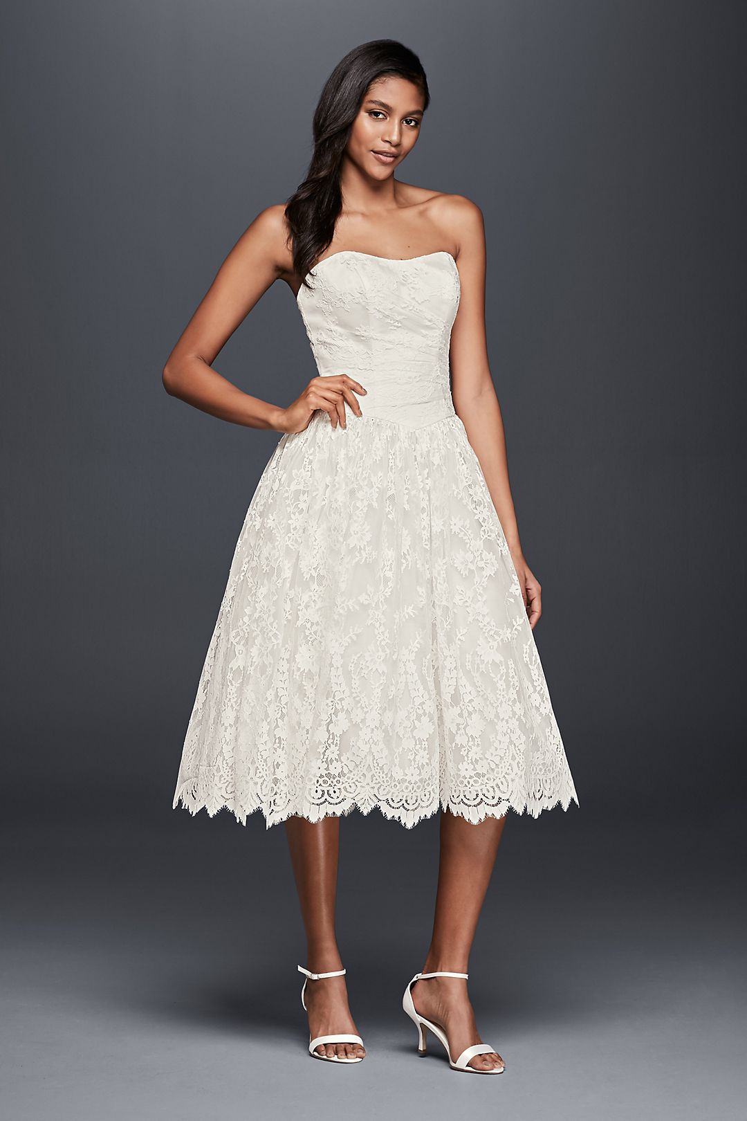 Short Lace Strapless Wedding Dress with Ruching Image 4