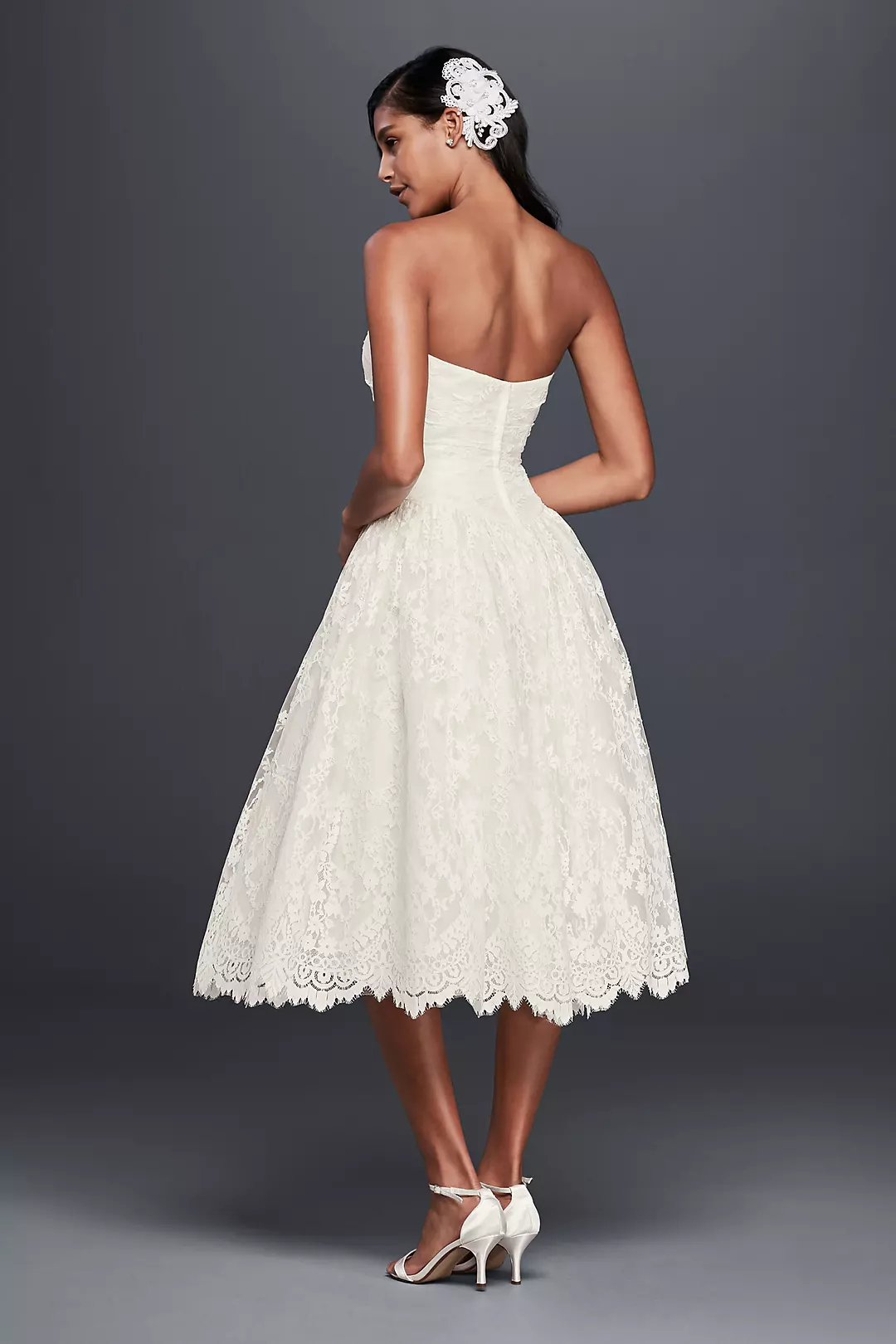Short Lace Strapless Wedding Dress with Ruching Image 2