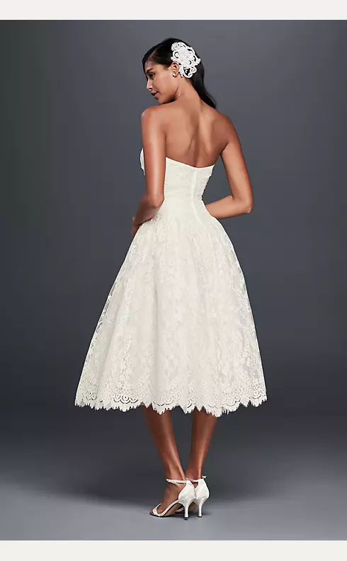 Short Lace Strapless Wedding Dress with Ruching Image 2