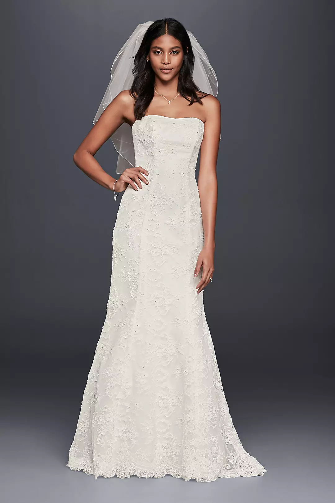 As-Is Strapless Beaded Lace Mermaid Wedding Dress Image