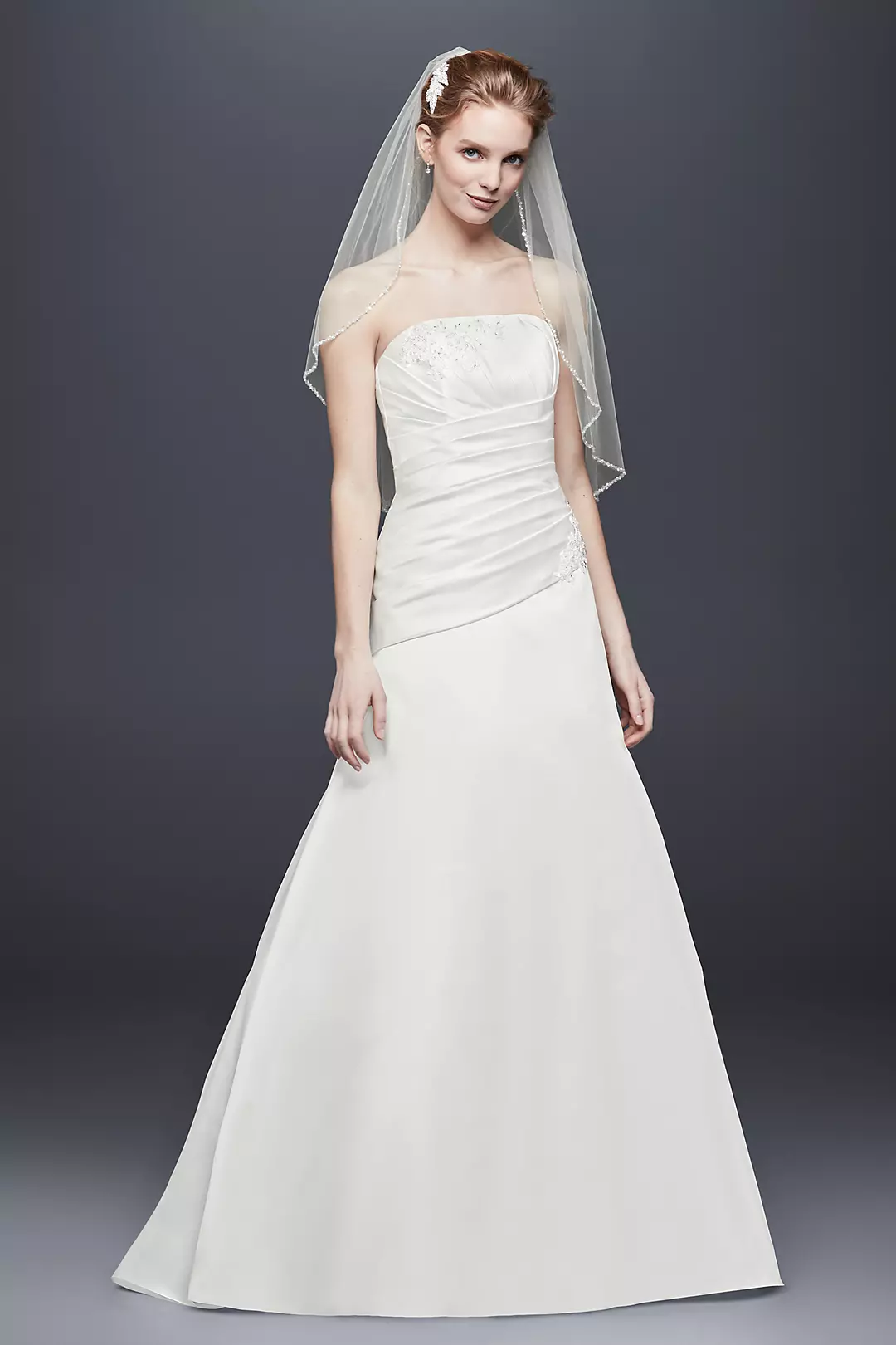Pleated Satin Drop-Waist A-Line Wedding Dress  Image