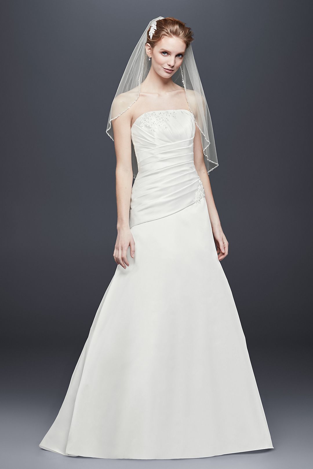 Pleated Satin Drop-Waist A-Line Wedding Dress  Image 1