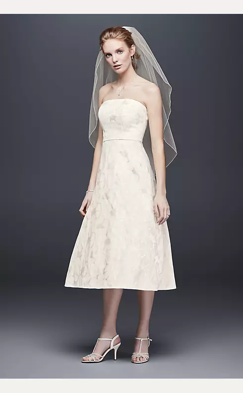Floral Jacquard Tea-Length Wedding Dress Image 1