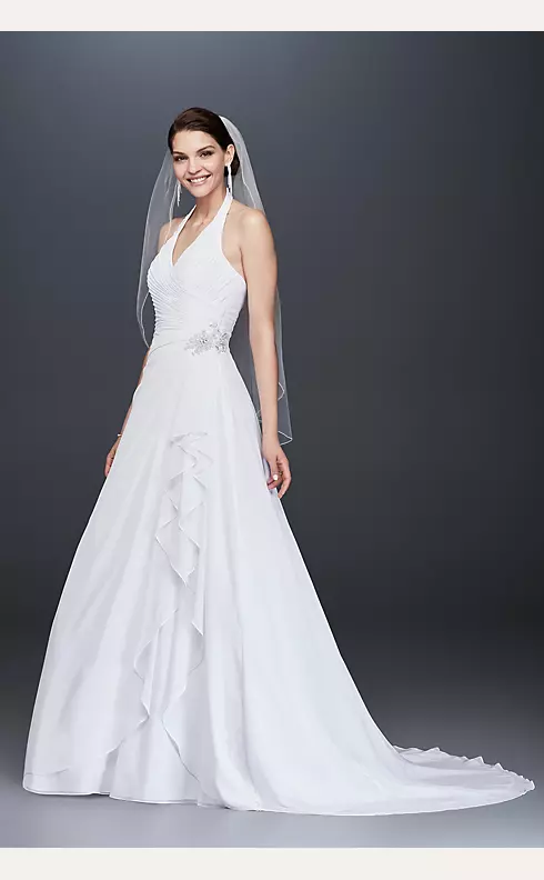 Pleated Chiffon Halter Wedding Dress with Ruffle Image 1