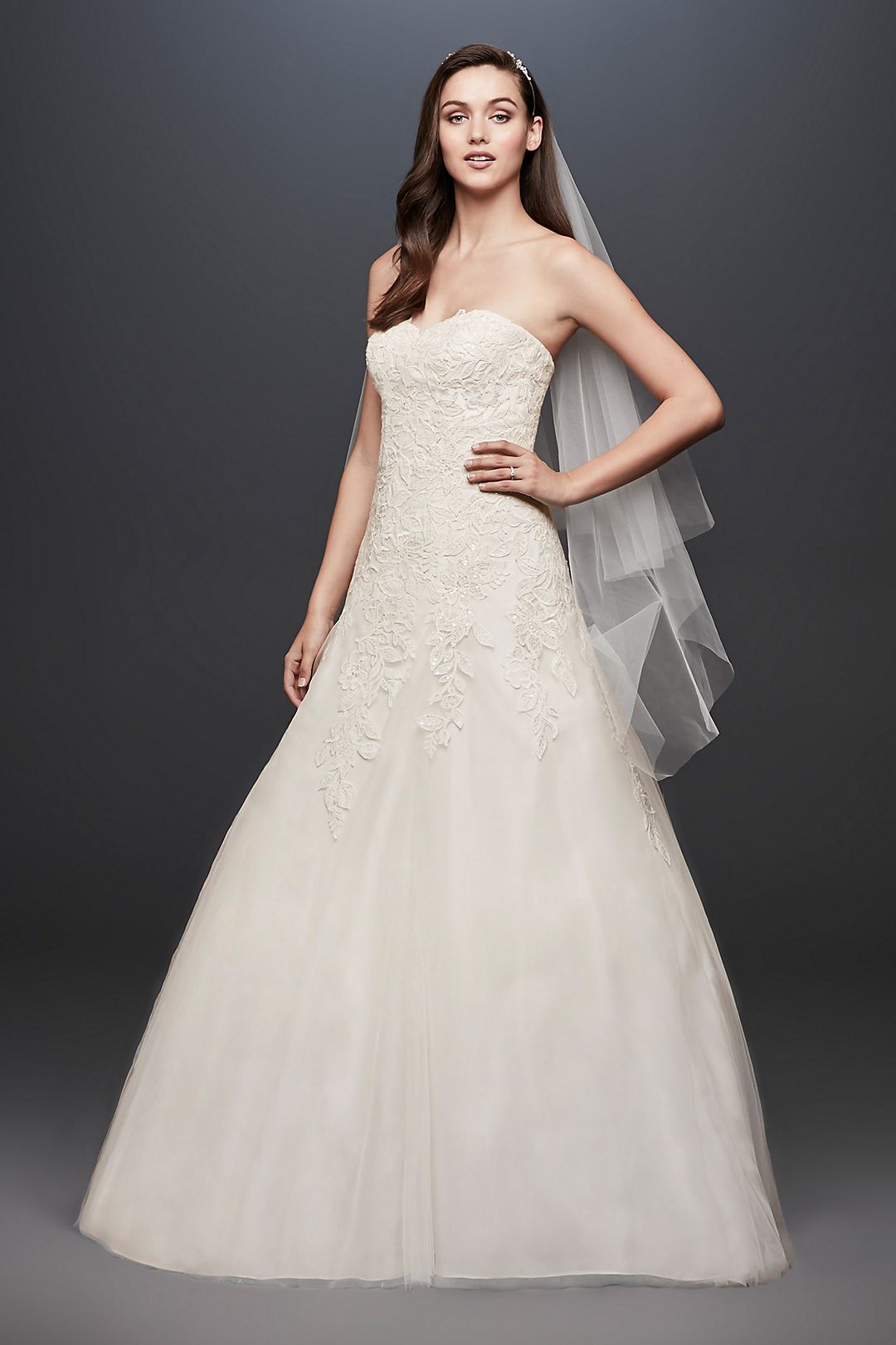 Soft Tulle Wedding Dress with Leaf Lace Applique Image 1
