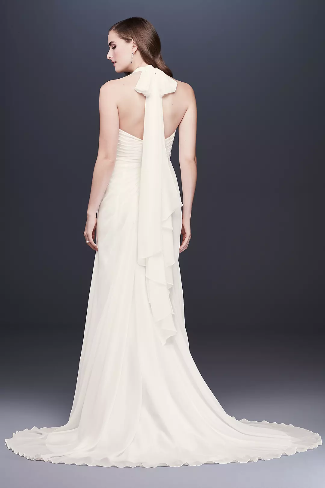 Halter Pleated Sheath Wedding Dress with Applique | David's Bridal