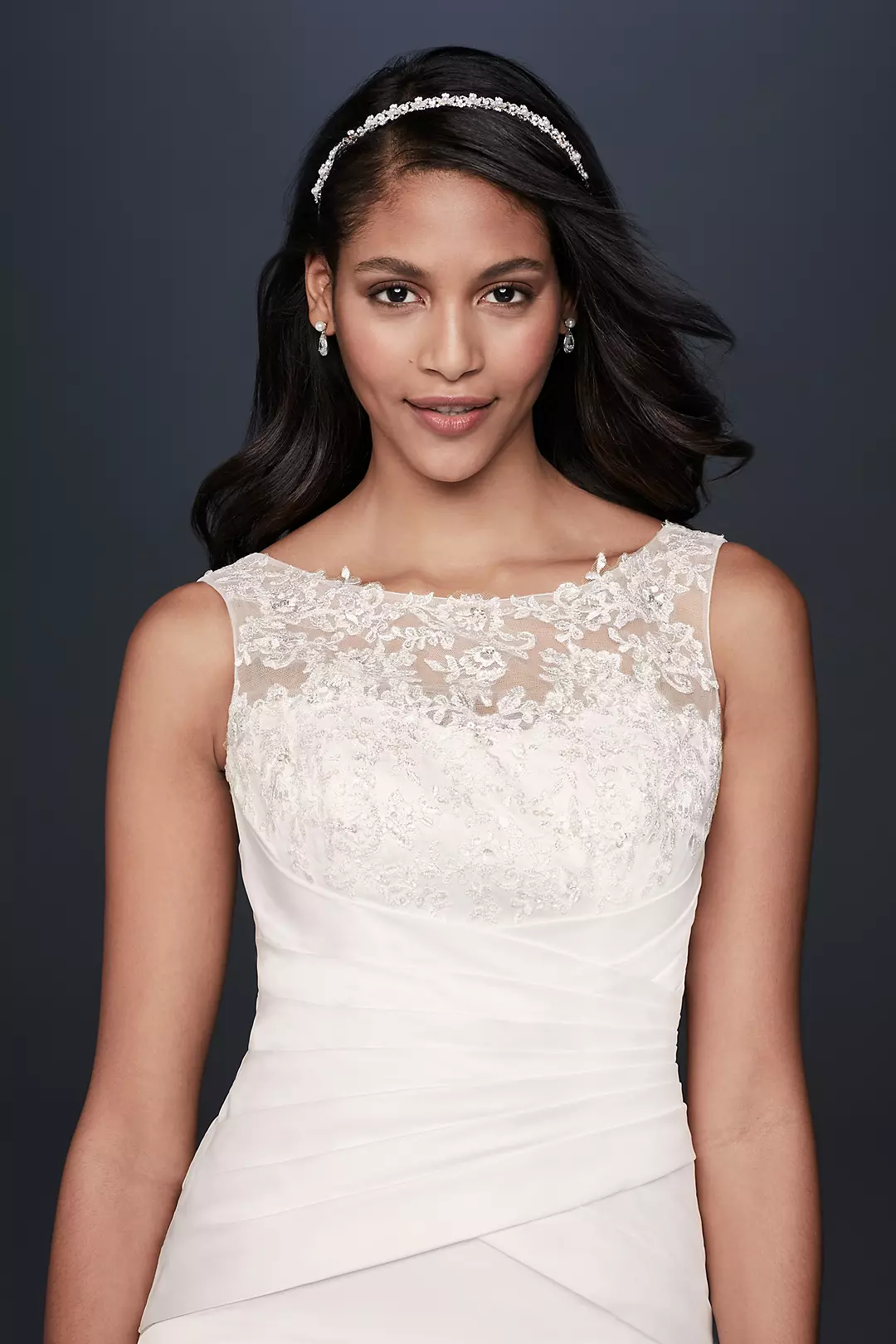Lace Applique Pleated Drop-Waist Wedding Dress | David's Bridal