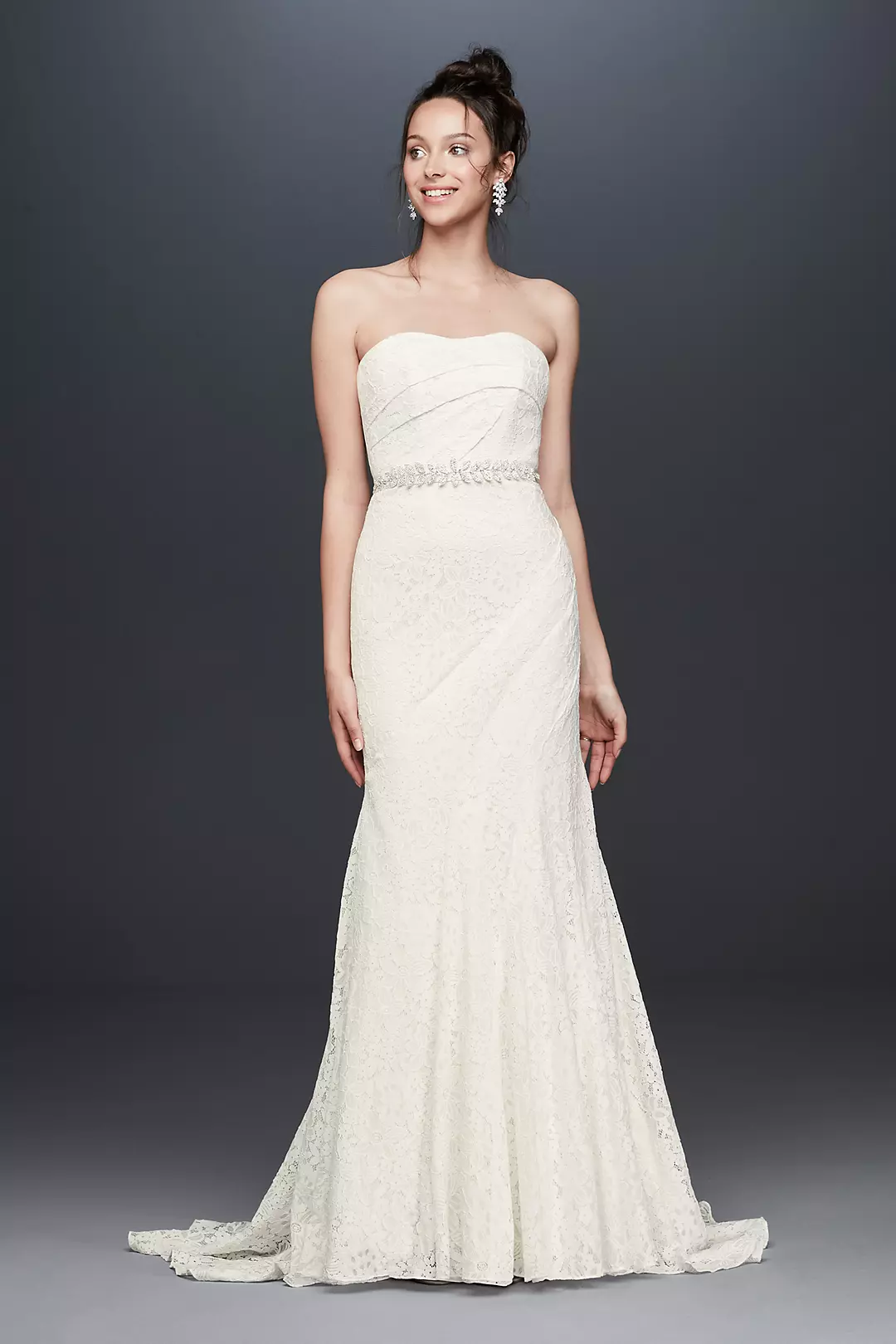 Strapless Floral Crochet Lace Seamed Wedding Dress Image
