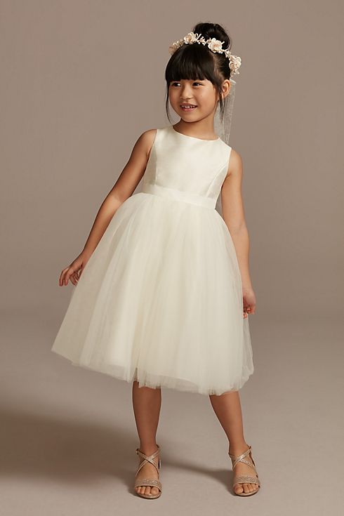 Flower Girl Dress with Tulle and Ribbon Waist Image