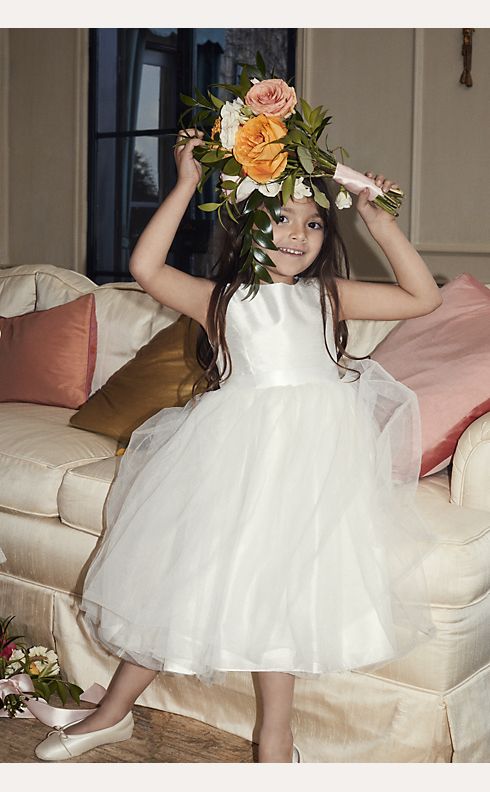 Flower Girl Dress with Tulle and Ribbon Waist | David's Bridal