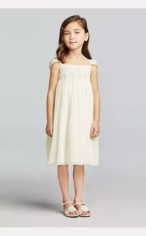 Chiffon Flower Girl Dress with Cap Sleeves Image 1