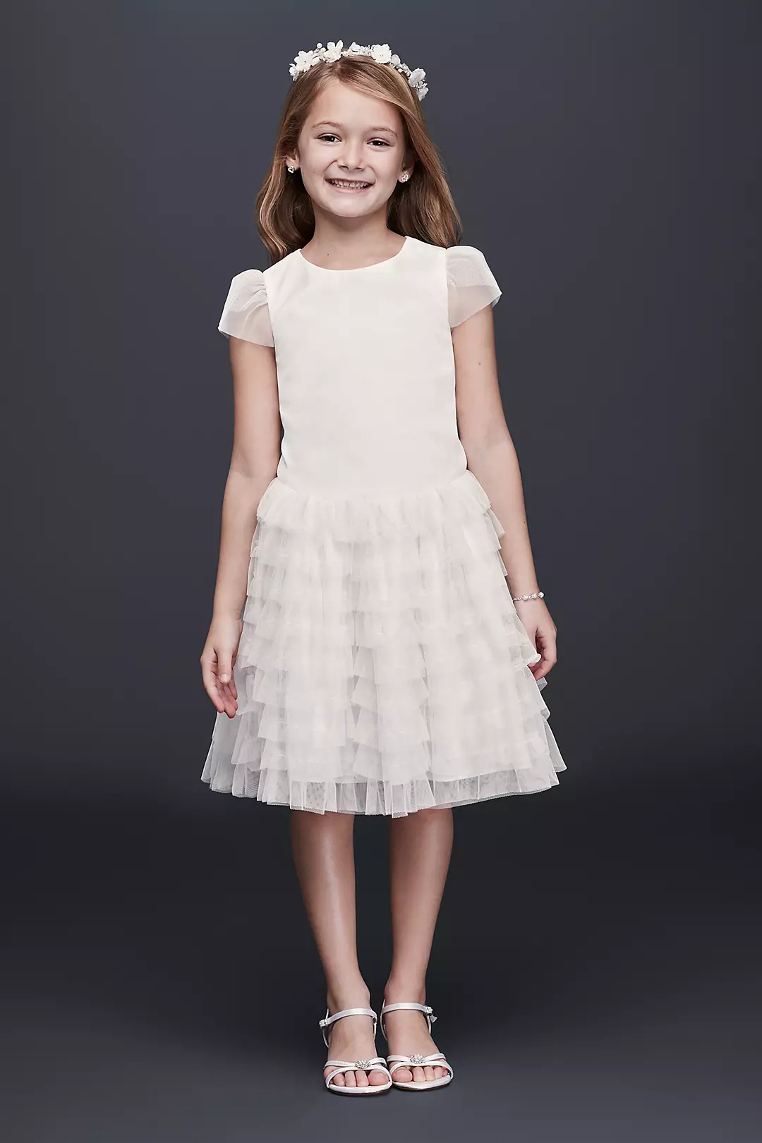 Tulle Flower Girl Dress with Tiered Ruffle Skirt Image