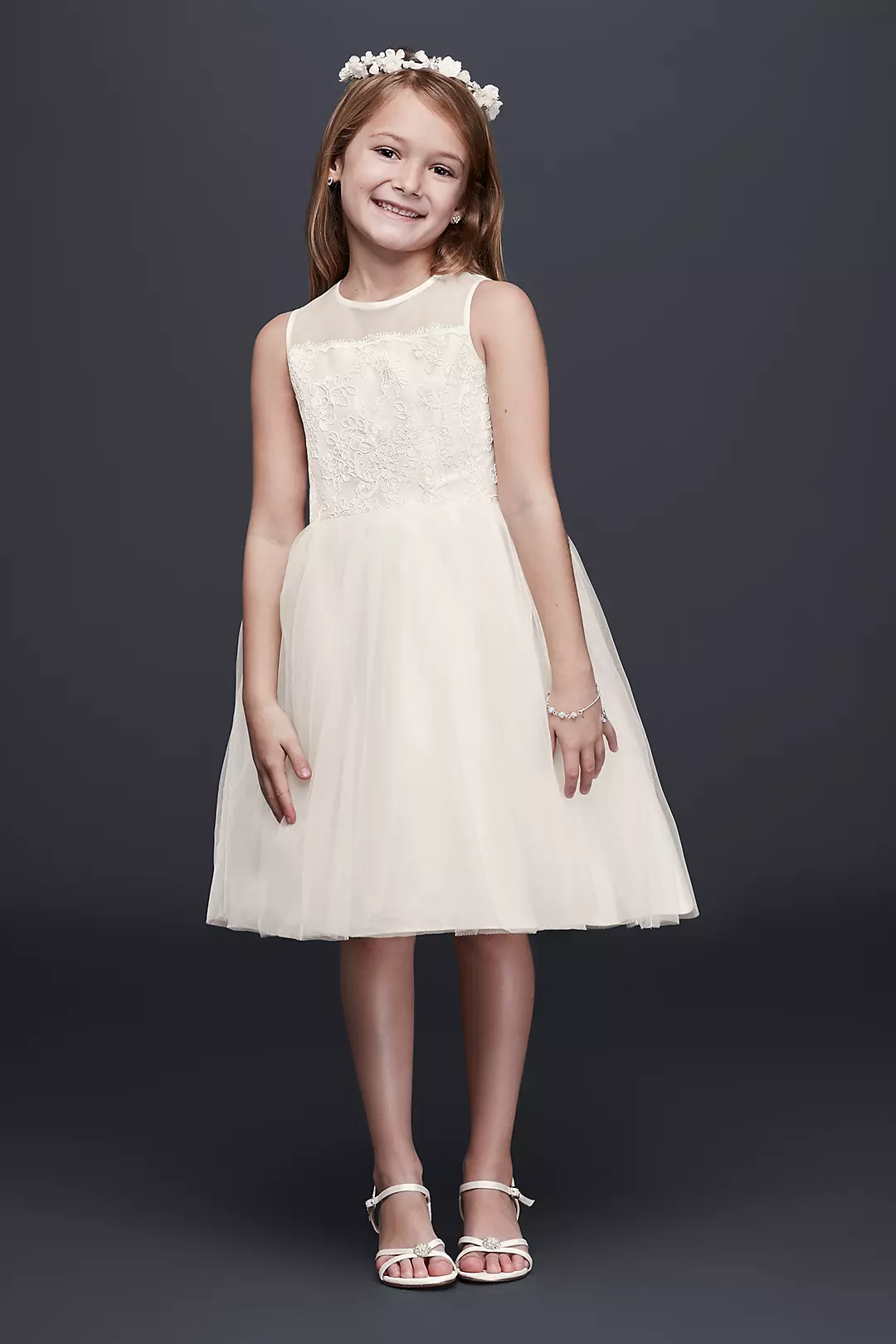 Corded Lace Flower Girl Dress with Tulle Skirt Image