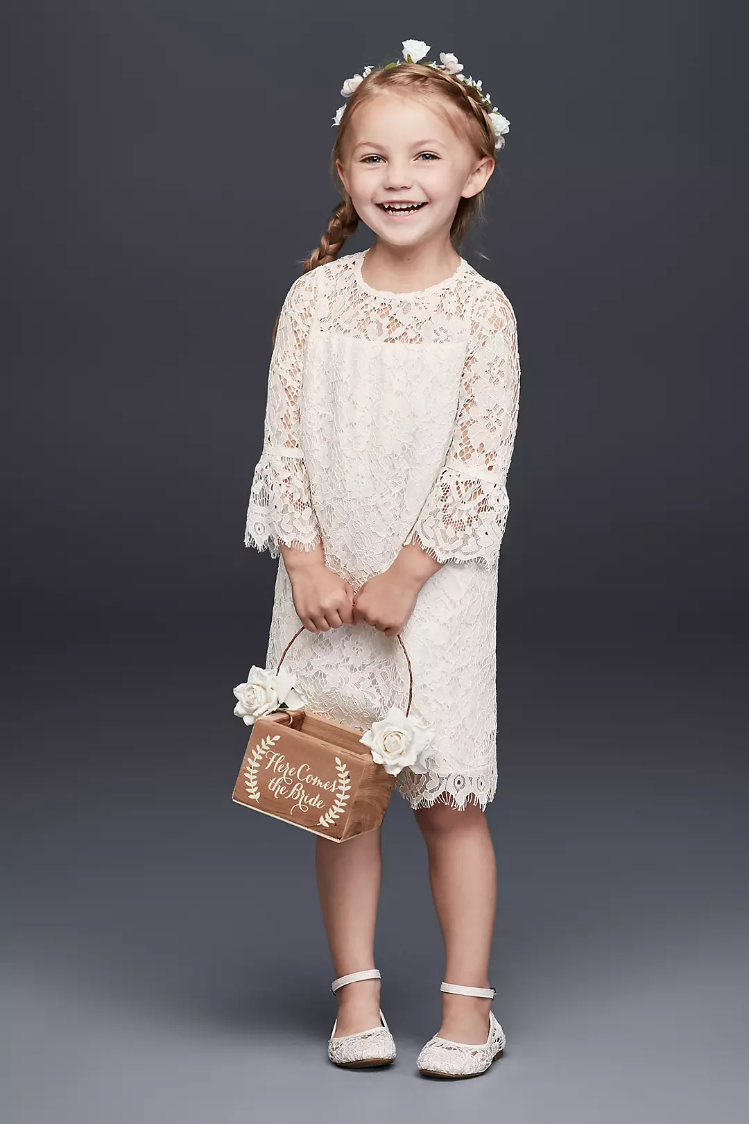 Short Lace Flower Girl Dress with Illusion Sleeves Image