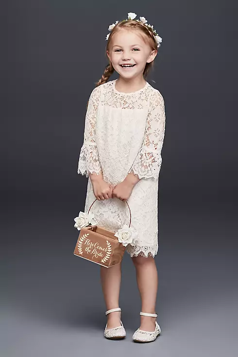 Short Lace Flower Girl Dress with Illusion Sleeves Image 1