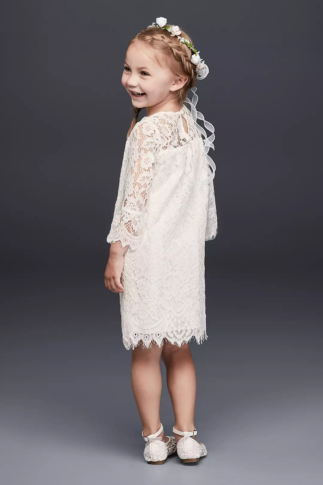 Short Lace Flower Girl Dress with Illusion Sleeves Image 2