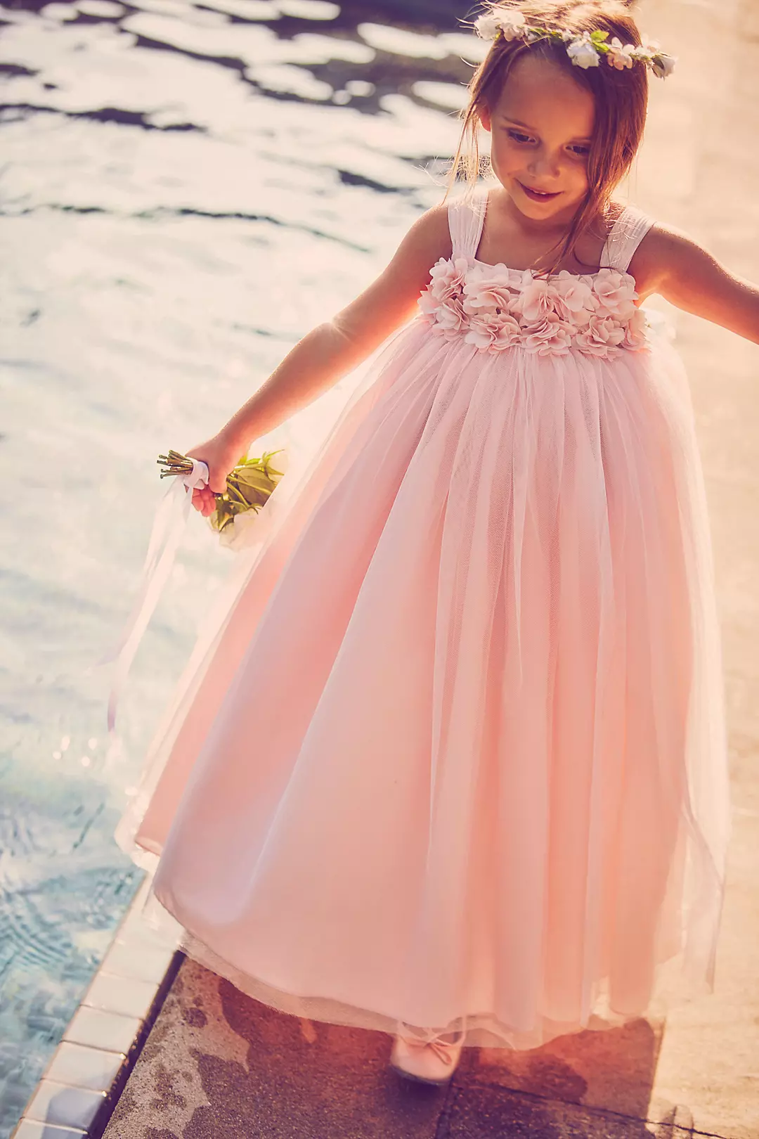 Tulle Flower Girl Dress with 3D Floral Bodice Image 3