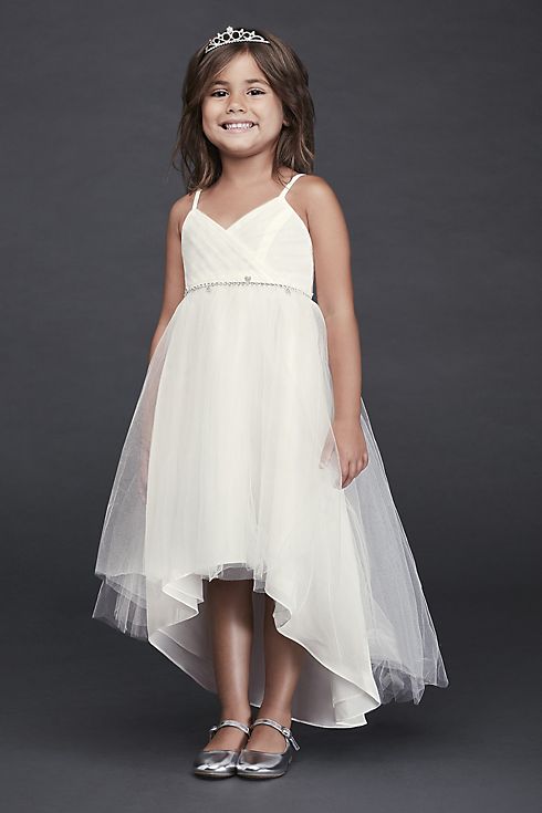 High-Low Tulle Flower Girl Dress with Crystal Belt Image 1