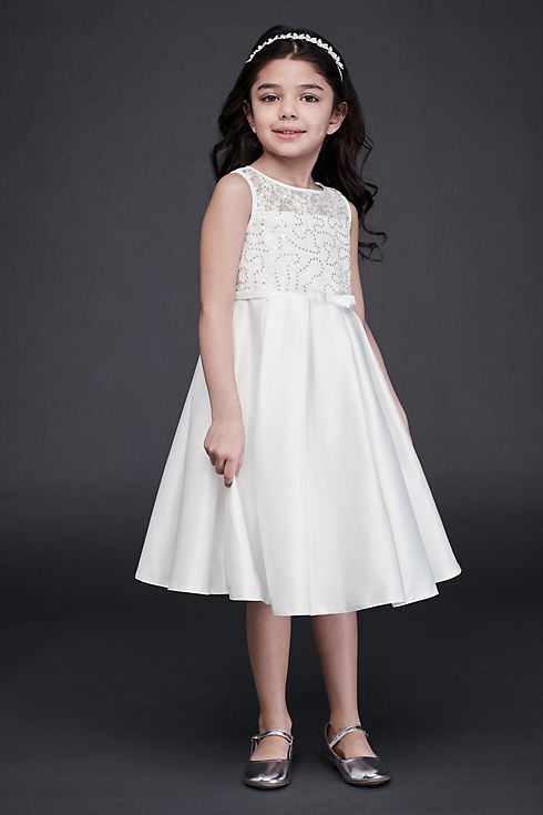 Lace and Satin Flower Girl Dress with Bow Sash Image