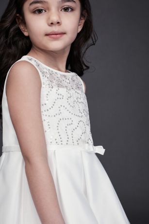 Lace and Satin Flower Girl Dress with Bow Sash | David's Bridal