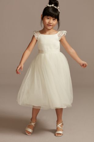 cream and navy flower girl dress