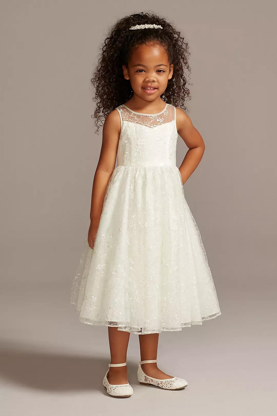 Allover Sequin Floral Lace Tank Flower Girl Dress Image