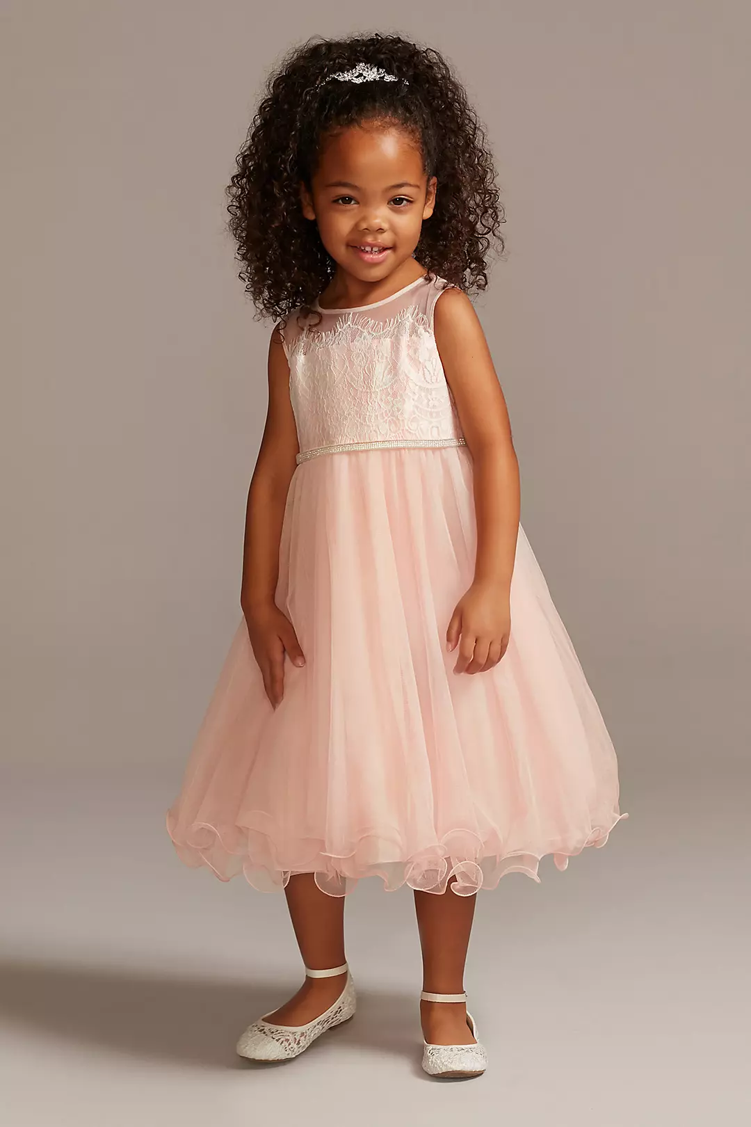 Lace Bodice Flower Girl Dress with Crystal Sash Image