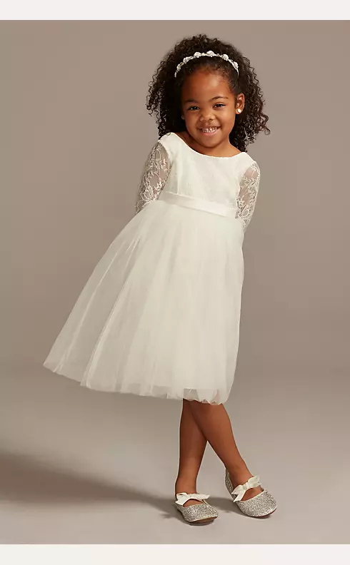 Illusion Lace Sleeve Flower Girl Dress with Bow Image 2