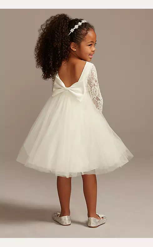 Illusion Lace Sleeve Flower Girl Dress with Bow Image 1
