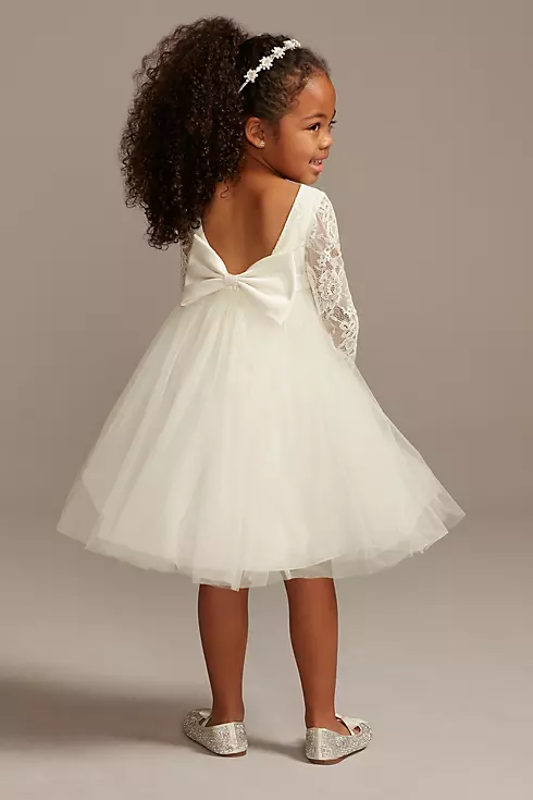 Illusion Lace Sleeve Flower Girl Dress with Bow Image 1