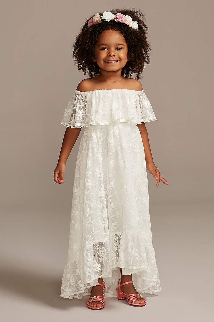 Floral Lace Overlay Wedding Flower Girl Bridesmaid Party Dress Size 9mon-3y #276 