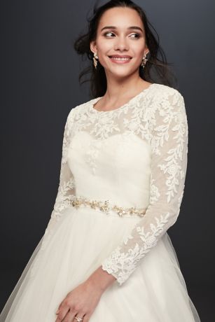 Embroidered Lace Long Sleeve Dress  Topper  David s Bridal 