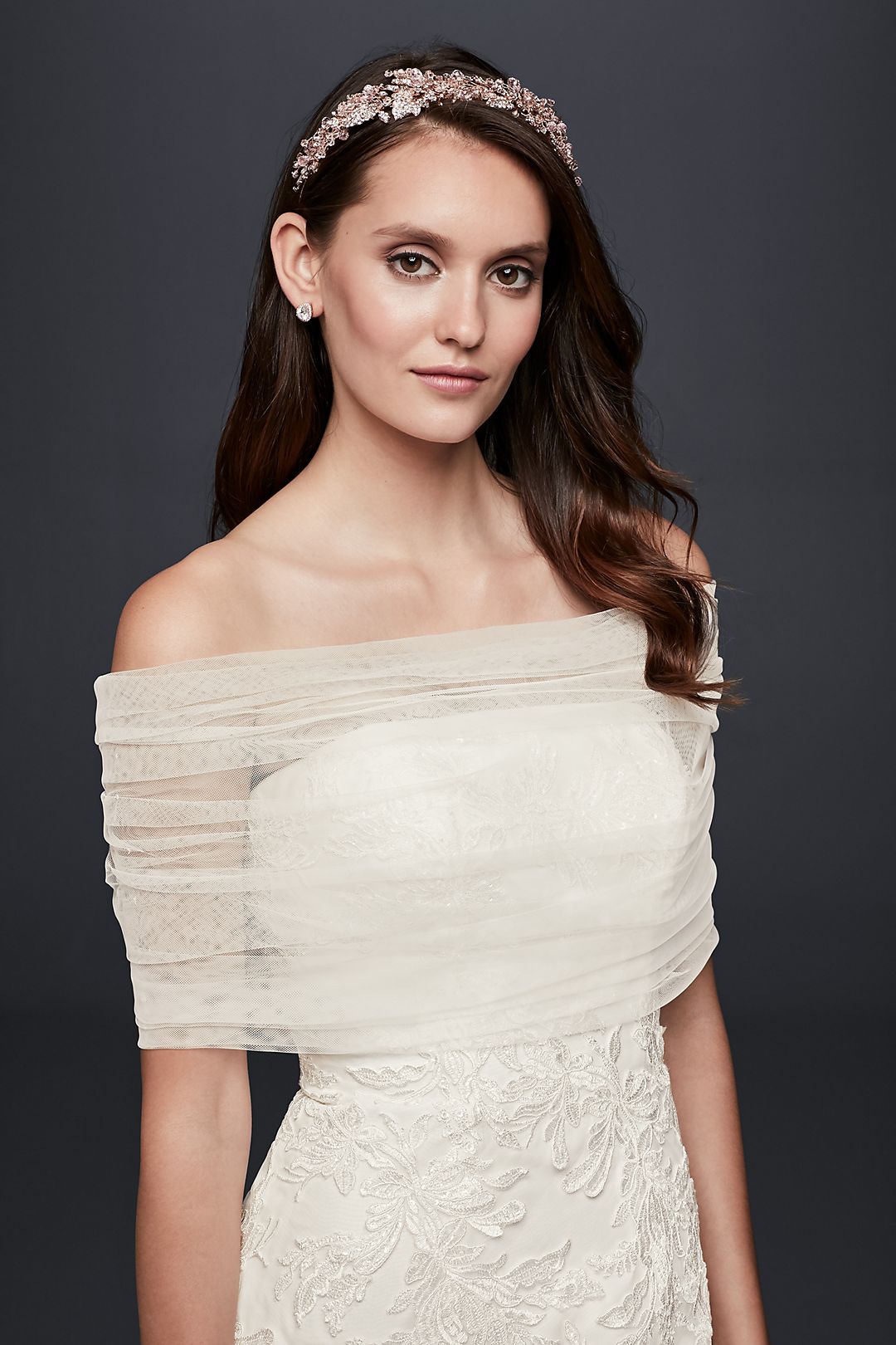 Pleated Tulle Off-the-Shoulder Wrap | David's Bridal