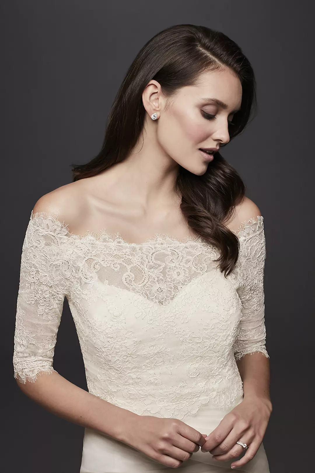 Off-the-Shoulder Lace Topper with 3/4 Sleeve | David's Bridal