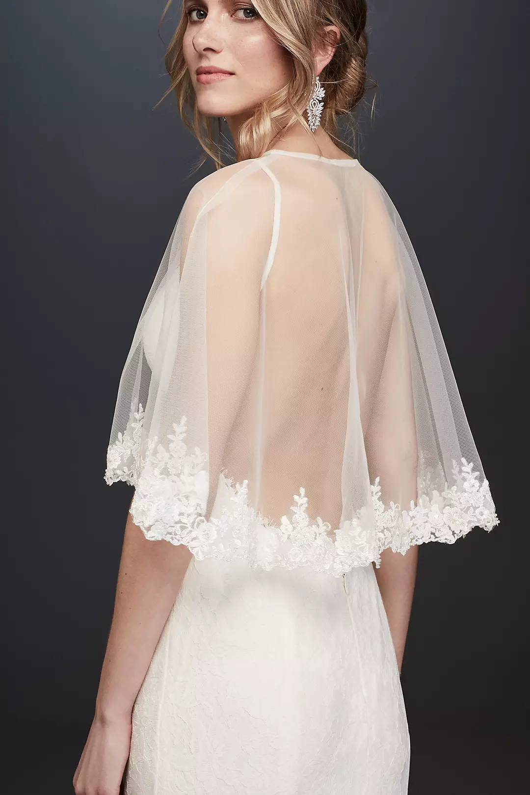 Tulle Cape with Beaded Lace Applique Trim Image 2