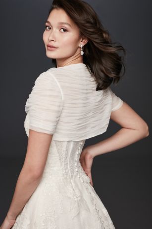 トップス FLOWER BALLOON TULLE BOLERO (CREAM) Pleated Tulle Cap Sleeve Bolero | David's Bridal