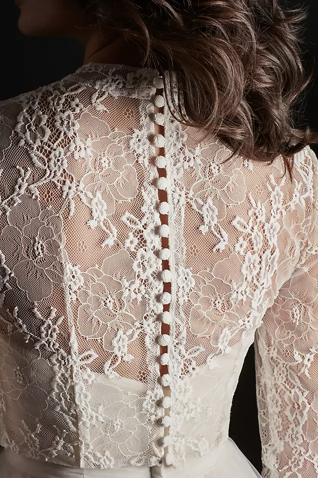 Long Sleeve Lace Mock-Neck Wedding Dress Topper Image 4