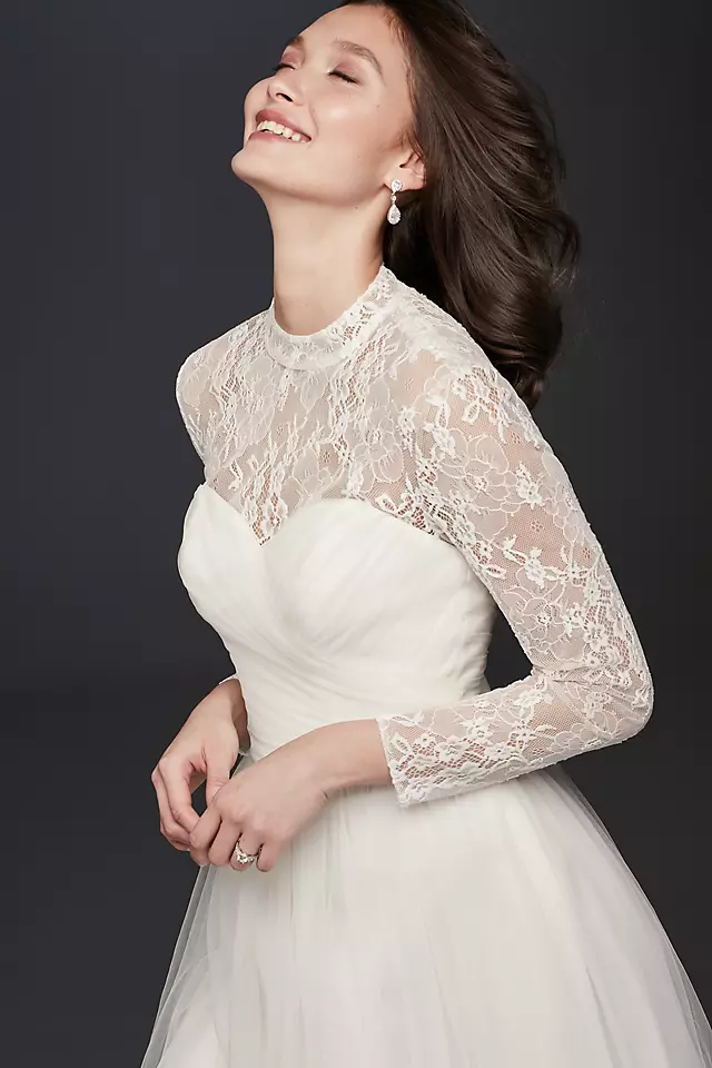 Long Sleeve Lace Mock-Neck Wedding Dress Topper Image 3