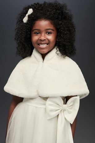 David's Bridal Faux-Fur Mock Neck Capelet OW2122 Ivory 2x - Ivory, 2x