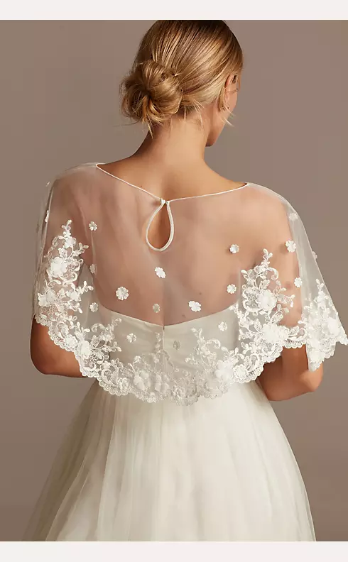 Scalloped Punch Flower Applique Tulle Capelet Image 3
