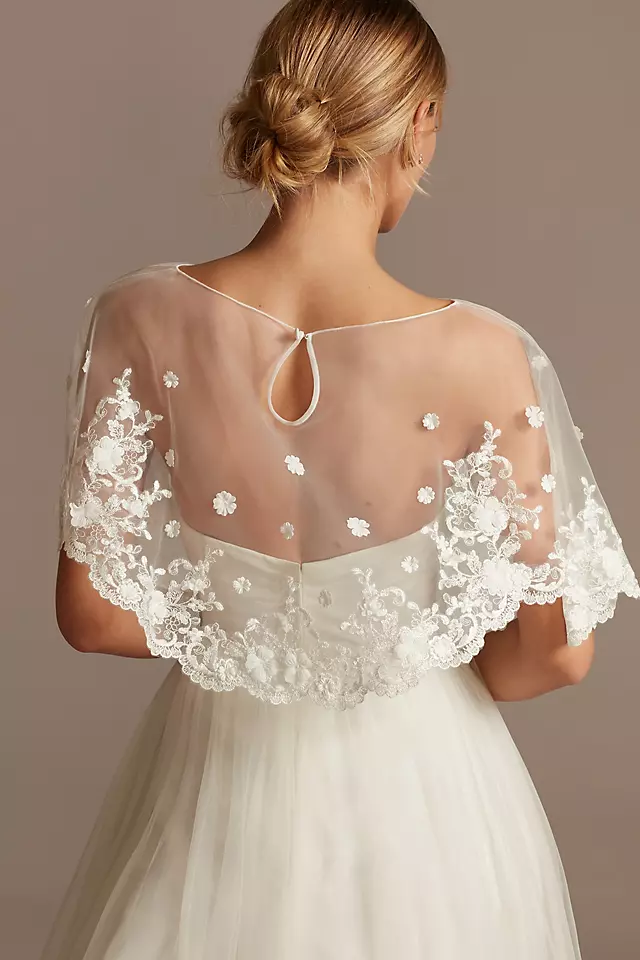Scalloped Punch Flower Applique Tulle Capelet Image 3