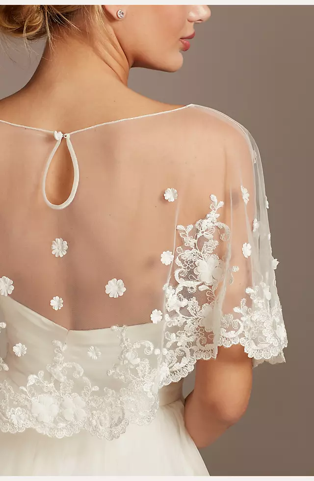Scalloped Punch Flower Applique Tulle Capelet Image 4