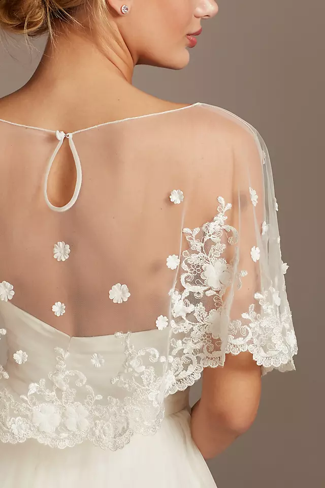 Scalloped Punch Flower Applique Tulle Capelet Image 4